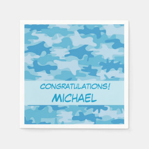Serviette En Papier Camouflage Camouflage bleu Félicitations Nom Perso