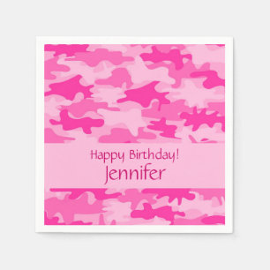 Serviette En Papier Camouflage rose Bonne fête d'anniversaire