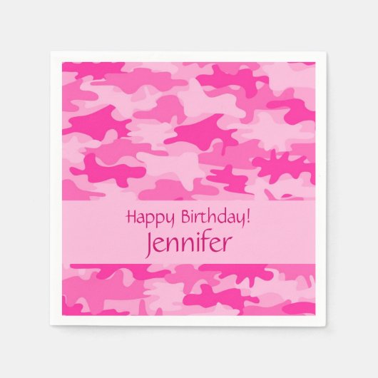 Serviette En Papier Camouflage rose Bonne fête d'anniversaire (Devant)