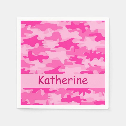 Serviette En Papier Camouflage rose Nom personnalisé Parti (Devant)