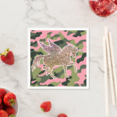 Serviette En Papier Camouflage rose vert & Parties scintillant or Unic (En situation)