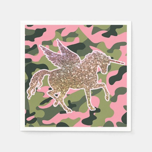Serviette En Papier Camouflage rose vert & Parties scintillant or Unic (Devant)