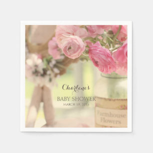 Serviette En Papier Campagnard Chic Démodé Fleurs Rose Pâle
