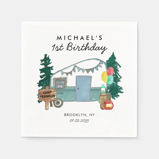 Serviette En Papier Camper Camper Van Trees Camping 1er anniversaire (Devant)