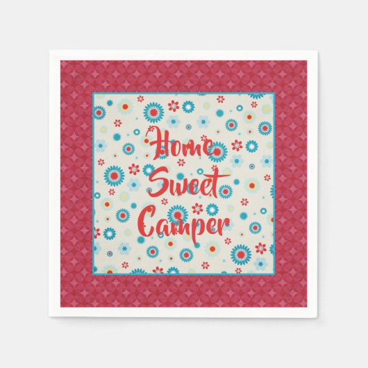 Serviette En Papier Camping rouge et Turquoise rétro (Devant)