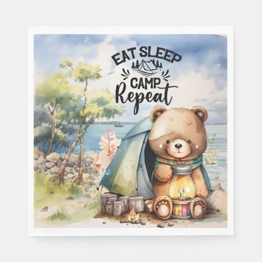 Serviette En Papier Camping Teddy ours camper mangez dormir (Devant)