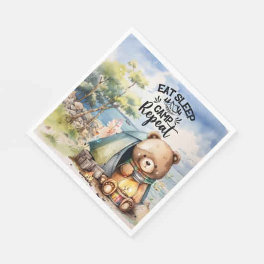 Serviette En Papier Camping Teddy ours camper mangez dormir (Coin)