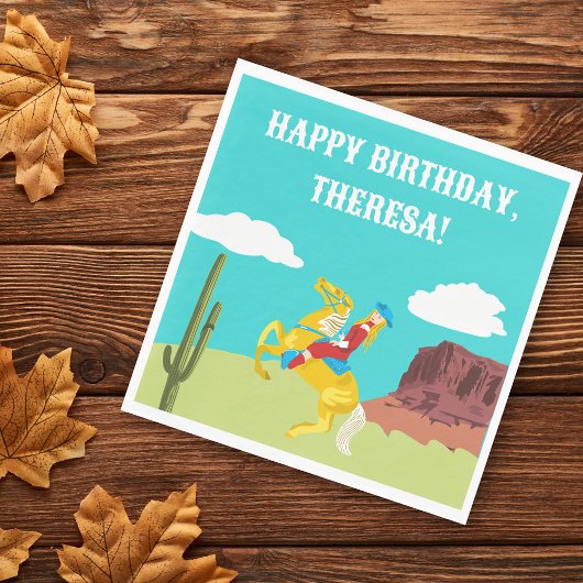 Serviette En Papier Campy Western Cowgirl on Horse Custom Anniversaire