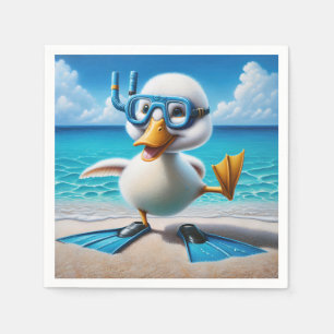 Serviette En Papier Canard Avec Tuba Sur La Plage