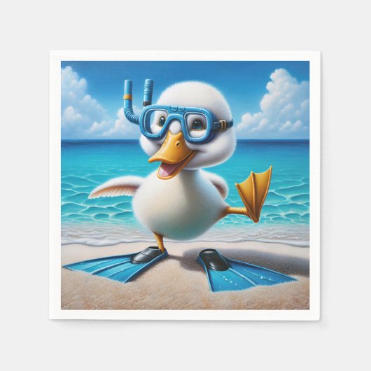 Serviette En Papier Canard Avec Tuba Sur La Plage (Devant)