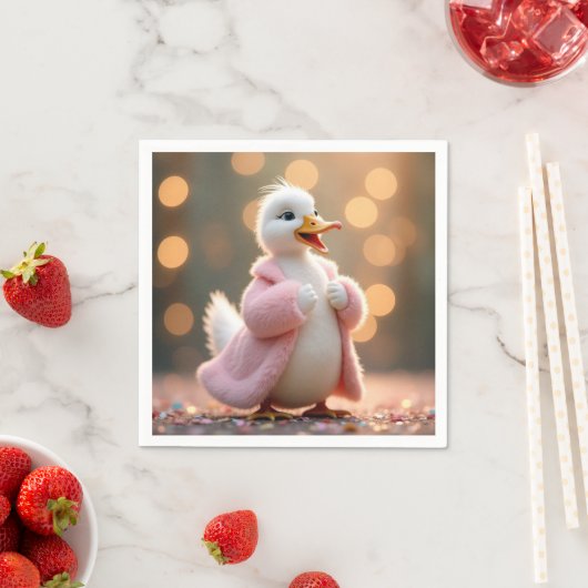 Serviette En Papier Canard Blanc En Cuir Rose (En situation)