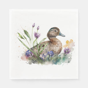 Serviette En Papier Canard D'Aquarelle En Fleurs