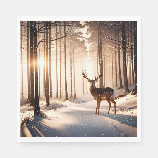 Serviette En Papier Canard de Noël en forêt d'hiver (Devant)