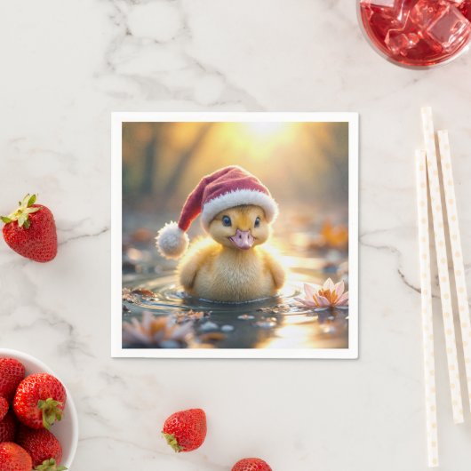 Serviette En Papier Canard de Noël jaune (En situation)
