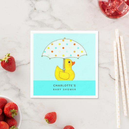 Serviette En Papier Canard en caoutchouc baby shower avec parapluie (En situation)