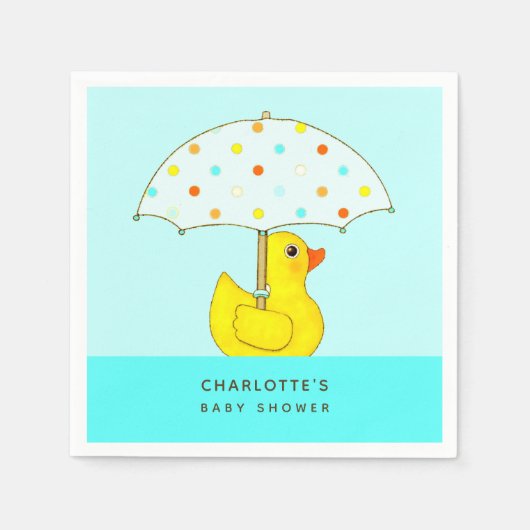 Serviette En Papier Canard en caoutchouc baby shower avec parapluie (Devant)