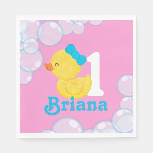 Serviette En Papier Canard en caoutchouc rose fille personnalisée Anni (Devant)