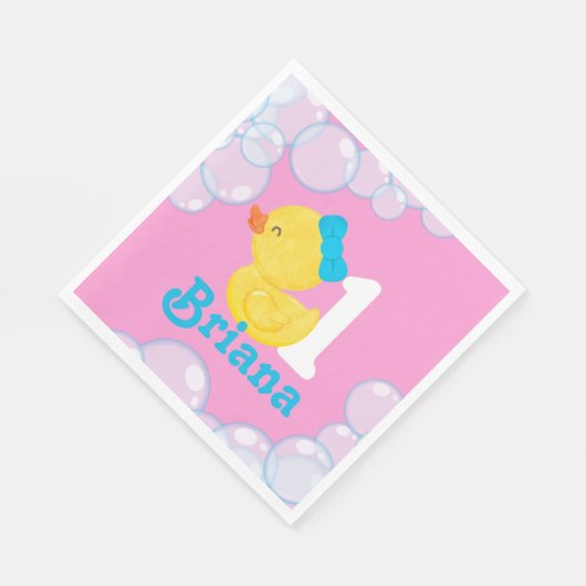 Serviette En Papier Canard en caoutchouc rose fille personnalisée Anni (Coin)