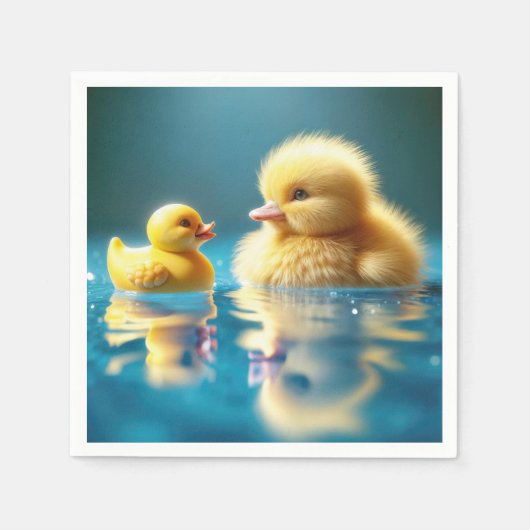 Serviette En Papier Canard jaune avec canard en caoutchouc de jouet (Devant)