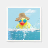 Serviette En Papier Canard jaune avec lunettes de soleil dans l'eau (Devant)