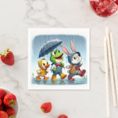 Serviette En Papier Canard mignon, grenouille, lapin sous la pluie (En situation)