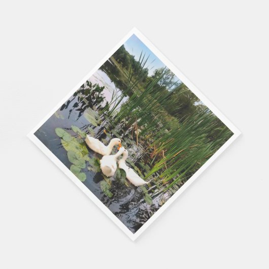 Serviette En Papier Canards blancs, caleçons, cattails, lac (Coin)