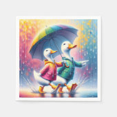 Serviette En Papier Canards Blancs Marchant Dans La Pluie (Devant)