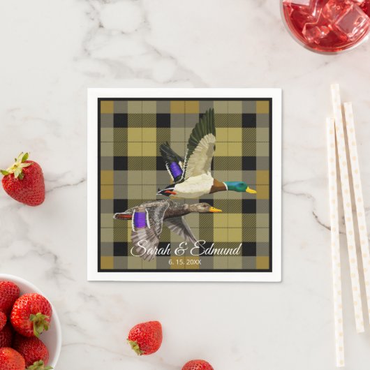 Serviette En Papier Canards colverts sur chasseurs Plaid - Rustique sa (En situation)