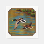 Serviette En Papier Canards-Majards Survolant L'Étang (Devant)