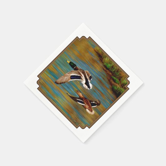 Serviette En Papier Canards-Majards Survolant L'Étang (Coin)