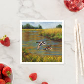 Serviette En Papier Canards-Majards Survolant L'Étang (En situation)