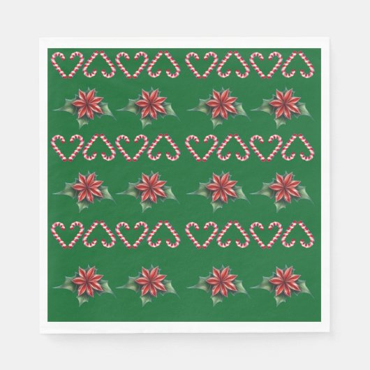 Serviette En Papier Candy Cane Heart and Holly Pattern – Festive Chris (Devant)