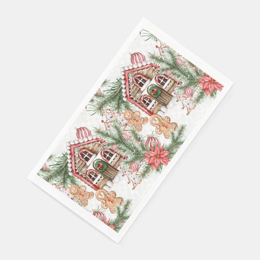 Serviette En Papier Candy cane house, gingerbread man, poinsettia (Coin)