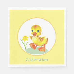Serviette En Papier Caneton d'anniversaire avec fleur sur fond jaune e