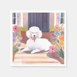 Serviette En Papier Caniche Blanc Fleurs Aquarelle Chien Animal Comp