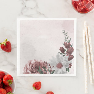 Serviette En Papier cannelle rose rose blanc fleuri mariage