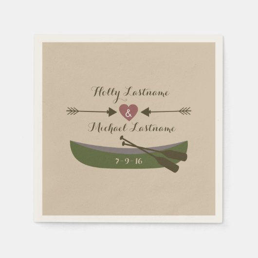 Serviette En Papier Canoë + Coeur Avec Flèches Mariage serviettes (Devant)