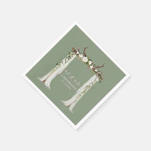 Serviette En Papier Canopy mariage botanique rustique m et mrs script (Coin)