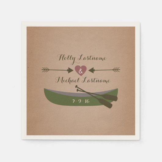 Serviette En Papier Canot + Coeur avec flèches Mariage rustique (Devant)