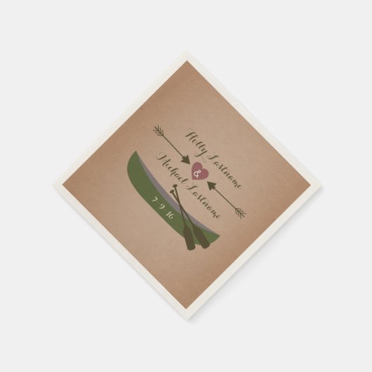 Serviette En Papier Canot + Coeur avec flèches Mariage rustique (Coin)