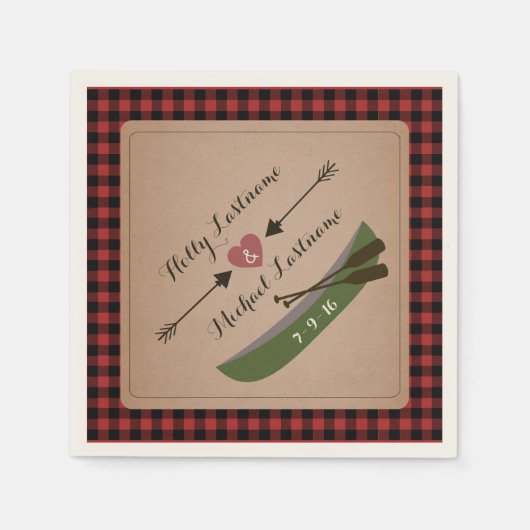 Serviette En Papier Canot Plaid + Coeur Avec Flèches Mariage rustique (Devant)