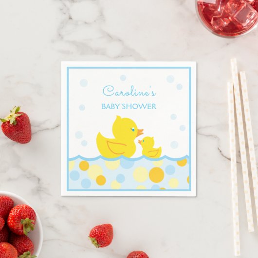 Serviette En Papier Caoutchouc bleu et jaune Baby shower (En situation)