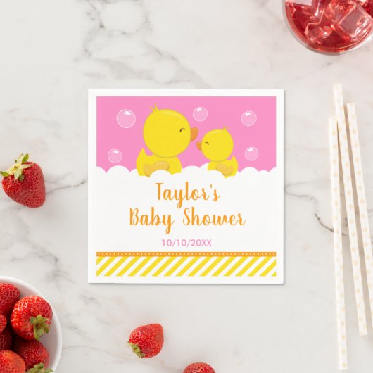 Serviette En Papier Caoutchouc jaune et rose Baby shower (En situation)
