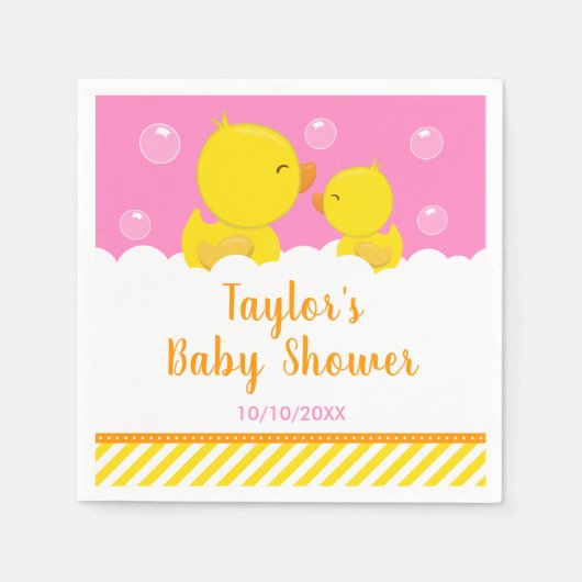 Serviette En Papier Caoutchouc jaune et rose Baby shower (Devant)
