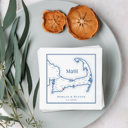 Serviette En Papier Cape Cod Map Mariage élégant