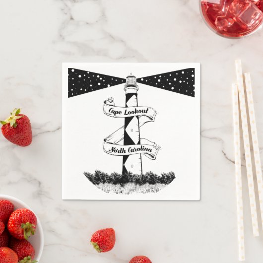 Serviette En Papier Cape Lookout Lighthouse noir et blanc (En situation)