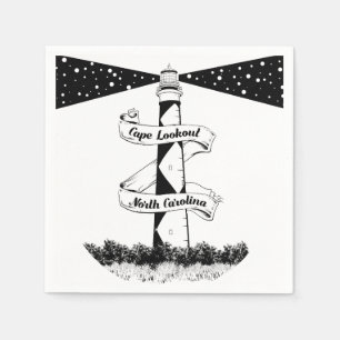 Serviette En Papier Cape Lookout Lighthouse noir et blanc