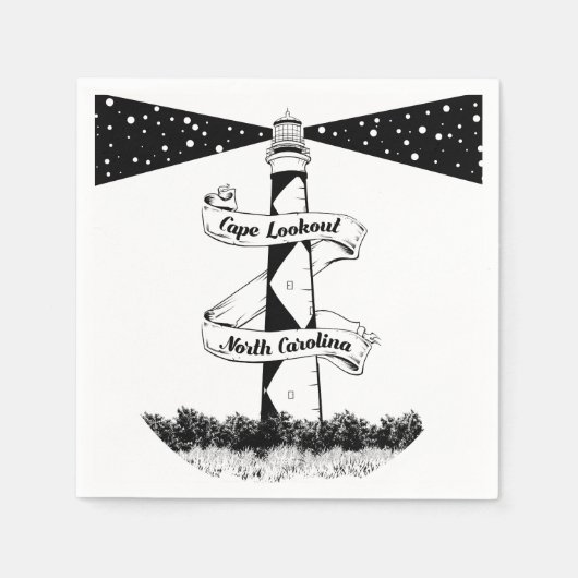 Serviette En Papier Cape Lookout Lighthouse noir et blanc (Devant)