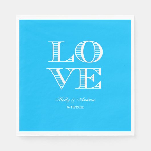 Serviette En Papier Capri Bleu, serviettes LOVE Blanc (Devant)