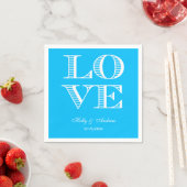 Serviette En Papier Capri Bleu, serviettes LOVE blanches (En situation)